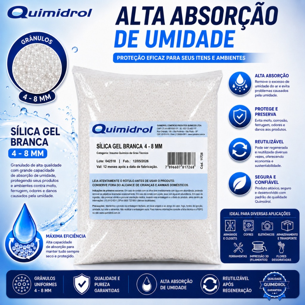 Sílica Gel Branca 4-8mm 100g 500g 1kg 2kg Reutilizável para Flores, Armários, Eletrônicos e Controle de Umidade — imagem 2 de 2