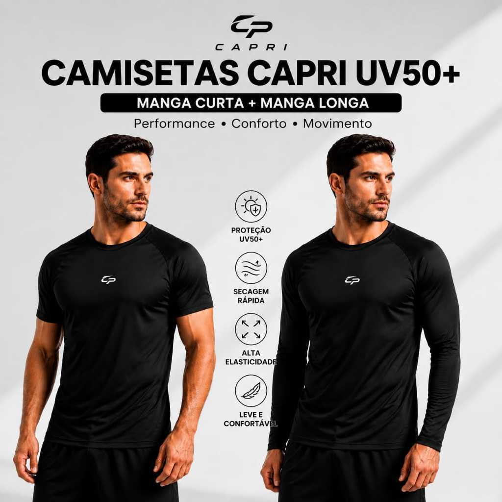 Kit 2 Camisetas de Compressão Masculina Poliamida Elastano UV50+ Academia Corrida Ciclismo
