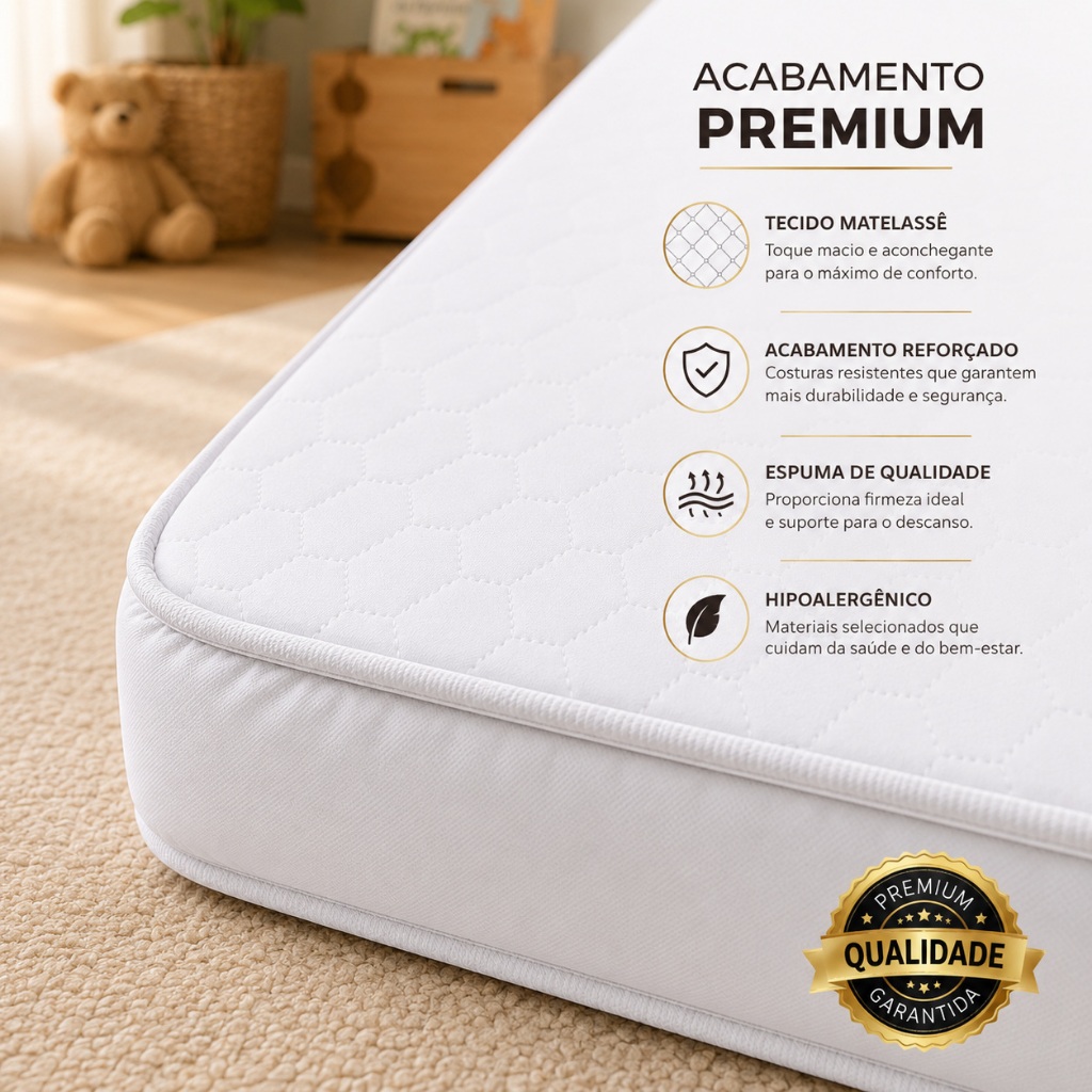 Colchão Baby 100x70x10 Espuma D18 Infantil Liso Aconchegante Antiácaro Berço Americano Premium — imagem 2 de 2