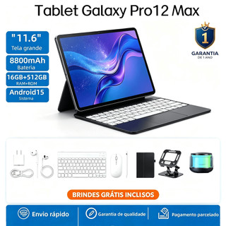 【Teclado e mouse gratuitos】Tablet Galaxy Pro12 Max 11,6 polegadas 16 GB + 512 GB – Parcelamento para estudos e entreteni