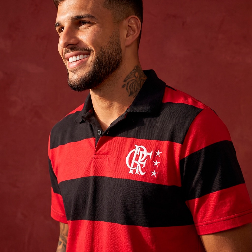 Camisa Polo Flamengo Clássica 3 Estrelas Algodão Masculina