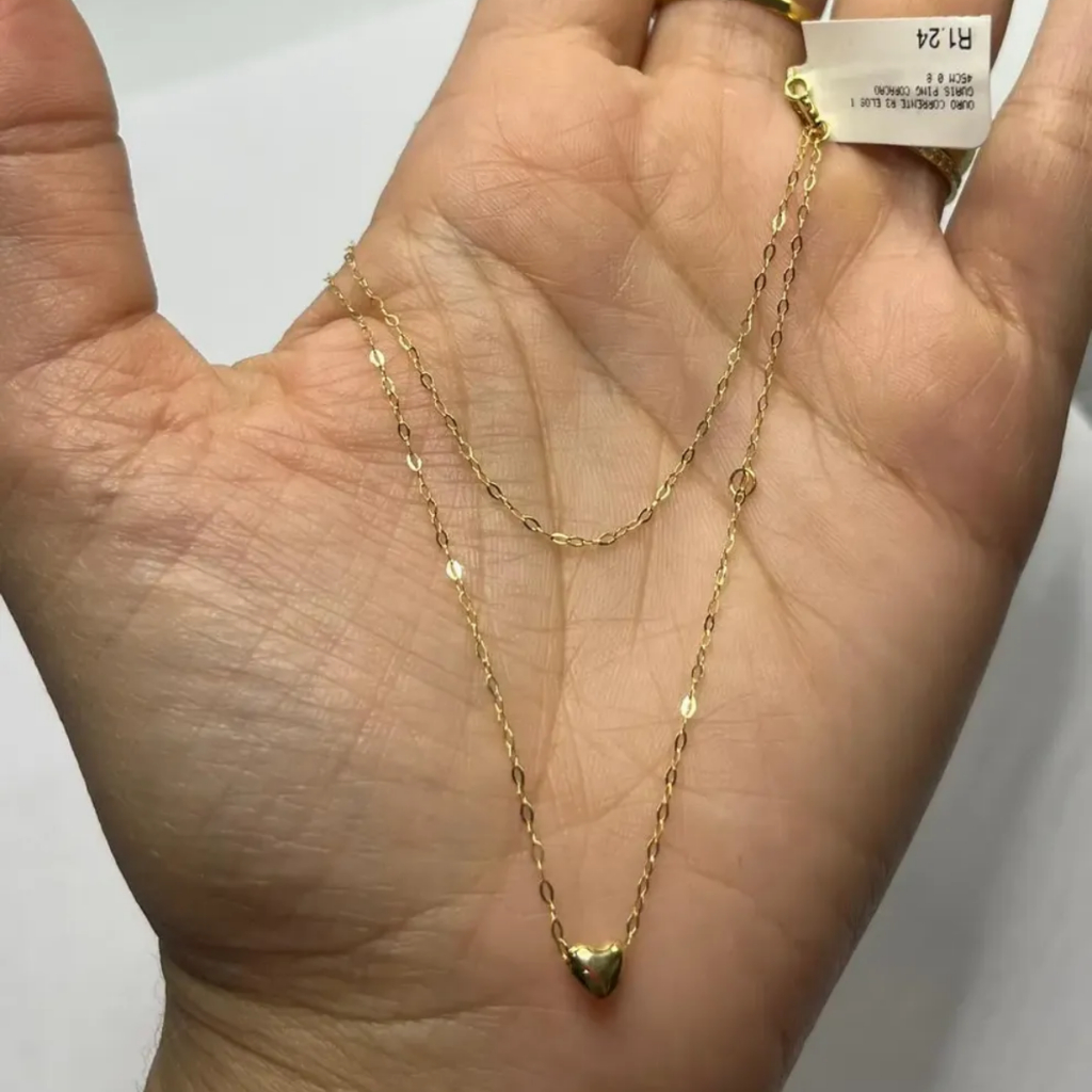 Colar Gargantilha Choker Elos Iguais Pingente Coração Ouro 18K 45cm — imagem 2 de 2