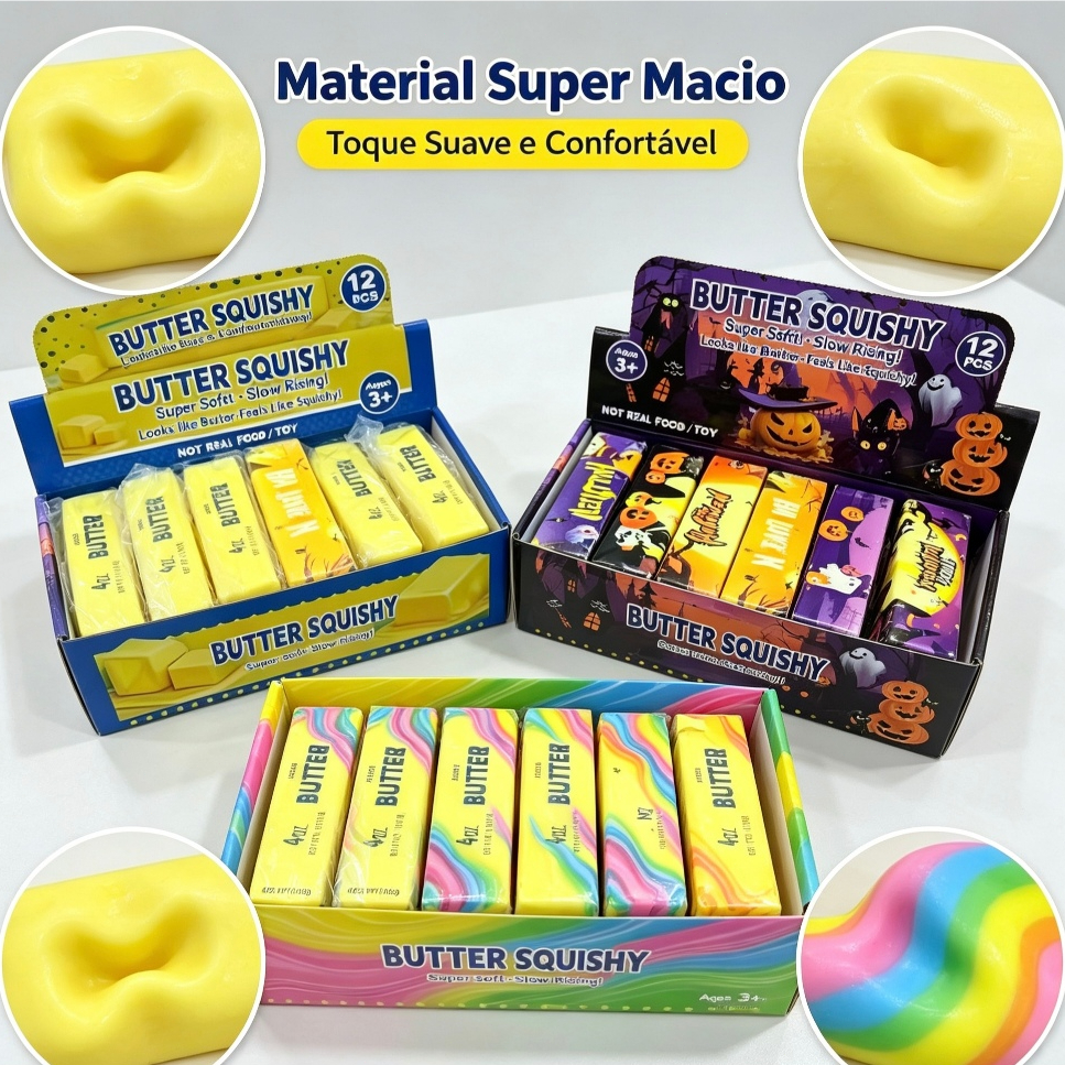 Brinquedo Squishy Manteiga Anti‑Estresse, Brinquedo Apertar Macio Slow Rising, Alívio Ansiedade, Presente Criança