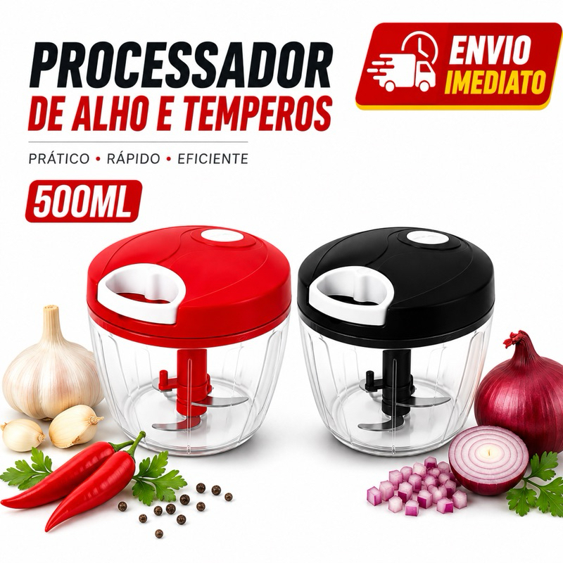 Triturador Manual de Alho e Temperos 175ml 500ml Mini Processador 3 Lâminas