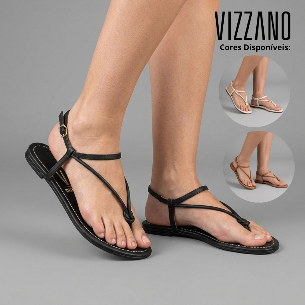 Sandália Vizzano Feminina Rasteirinha De Dedo Casual Tiras Fivela Ajustável Confortável Original