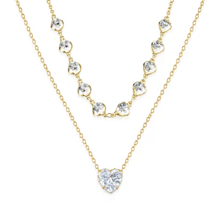 Colar Duplo Coração com Zircônia 10mm | Ouro ou Prata
