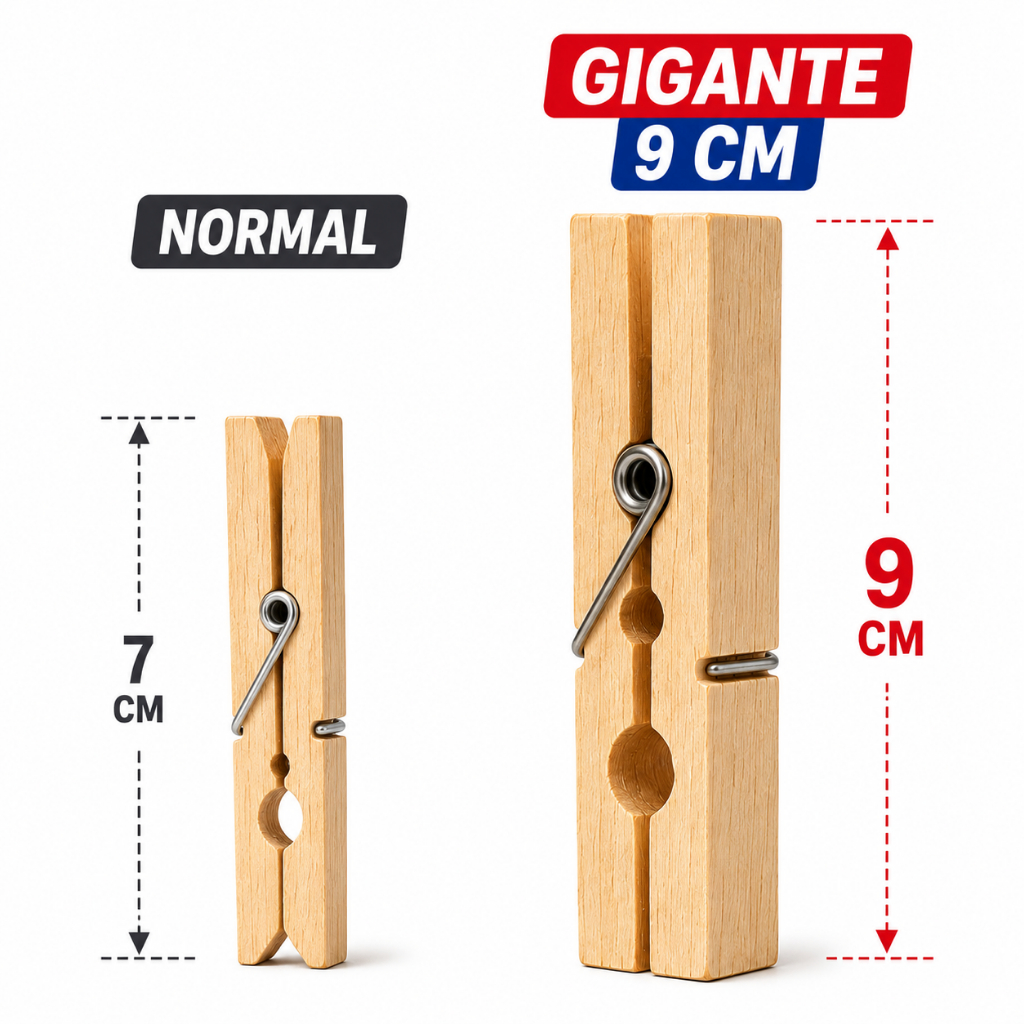 KIT Pregador GIGANTE de Madeira Reforçado – 12/24/36/48/60 Unidades – Alta Resistência — imagem 2 de 2