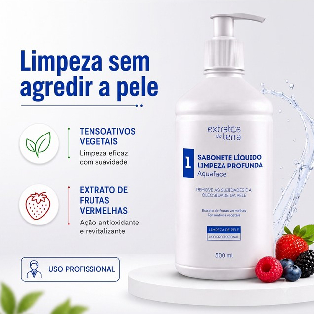 Sabonete Facial Profissional Aquaface 500ml Extratos da Terra Higienização Profunda da Pele