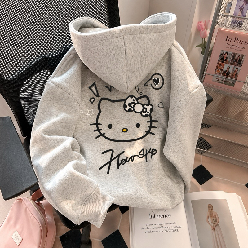 Moletom Canguru RetrôH. Kitty Feminino Hello Kitty Com Capuz Flanelado Streetwear Algodão Premium
