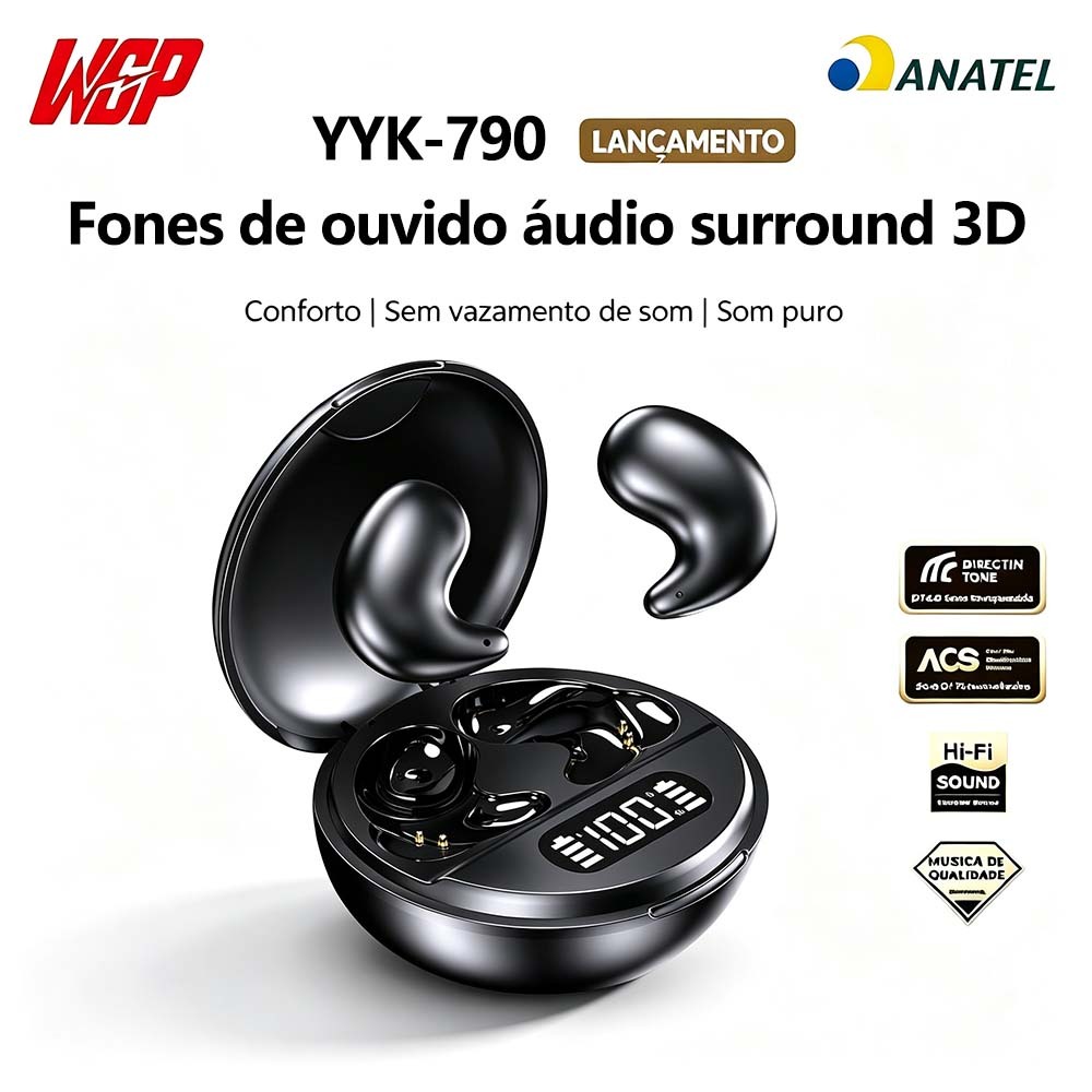 Imagem WGP Fone Bluetooth Invisível para Dormir | Microfone com redução de ruído, conexão estável, compatível Android e iOS