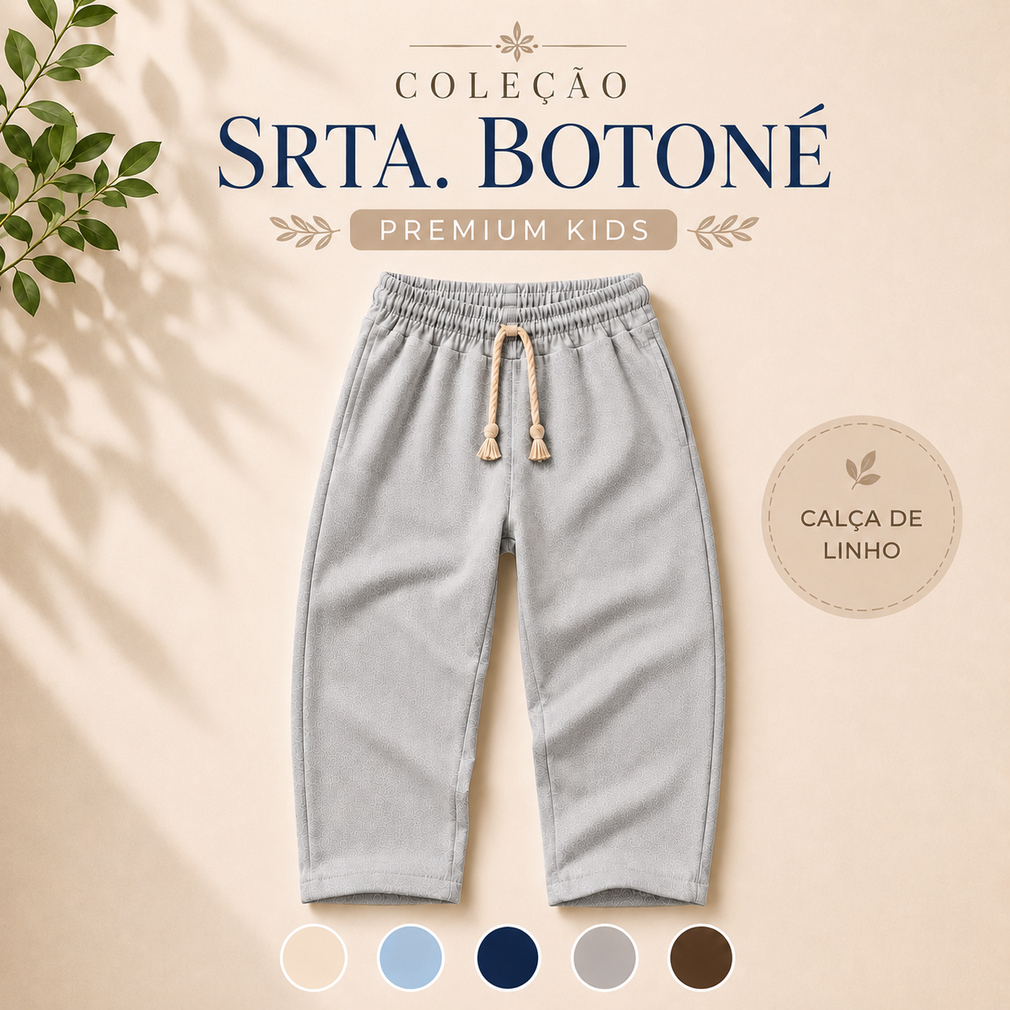 Calça infantil de linho com ajuste na cintura e modelagem confortável Moda kids