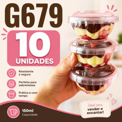 Galvanotek G679 Embalagem plástica 10 unidades sobremesa 150ml brigadeiros mousse pavê pudim