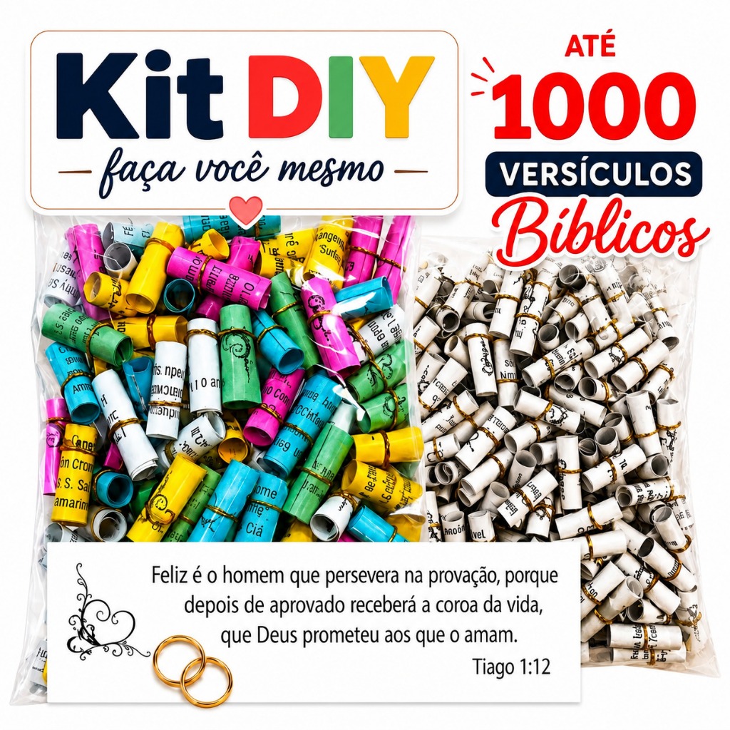 Kit DIY Até 1000 Versículos Bíblicos enrolados | Lembrancinha Cristã Faça Você Mesmo | Eventos Igreja Culto Congresso