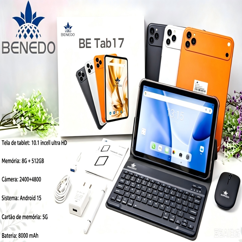 Tablet BE TAB 17 Wifi com chip 10.1Android 15 8GBRAM+512GB 8000mah , Teclado+Mouse Câmera Bluetooth