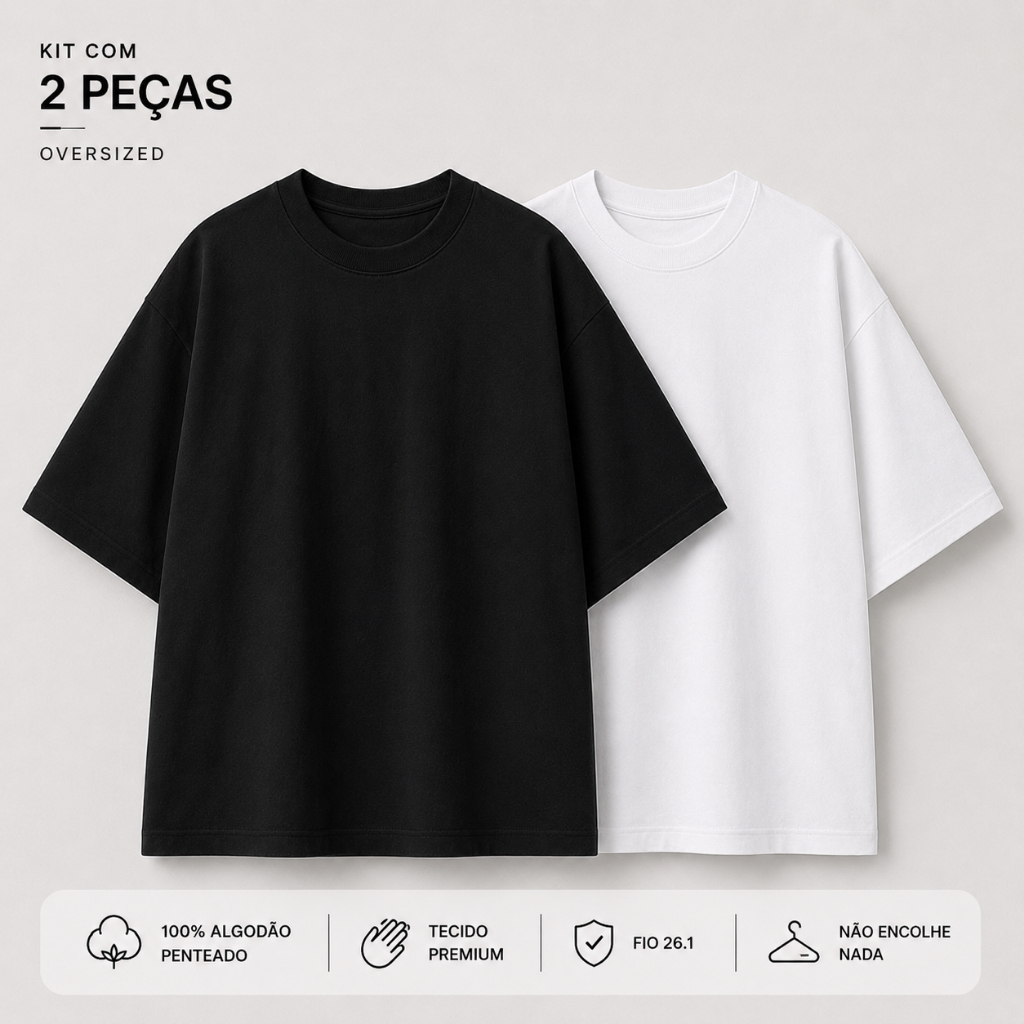 Kit 2 Camiseta Oversized Básica Streetwear Masculina
