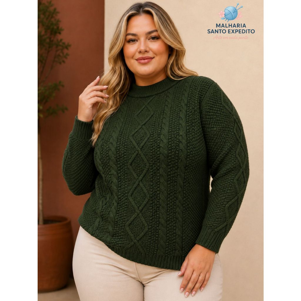 Blusa de Frio Feminina Tricot Elegante Manga Longa Básica Gola Redonda Canelada Tricô Moda Inverno