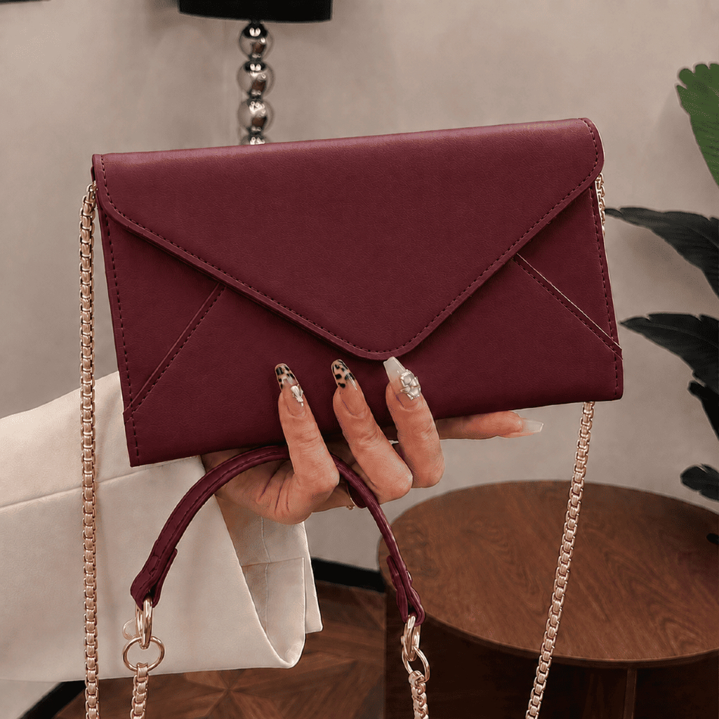 Bolsa Feminina Fashion Minimalista Com Tampa Envelope Com Alça Transversal Corrente