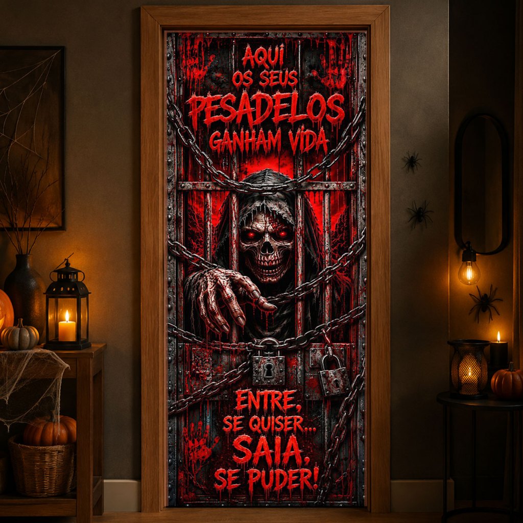 Capa De Porta Halloween Decoração Terror Dia das Bruxas Veste Porta Sublimado Em Tecido 0,80x2,10m · foto 2