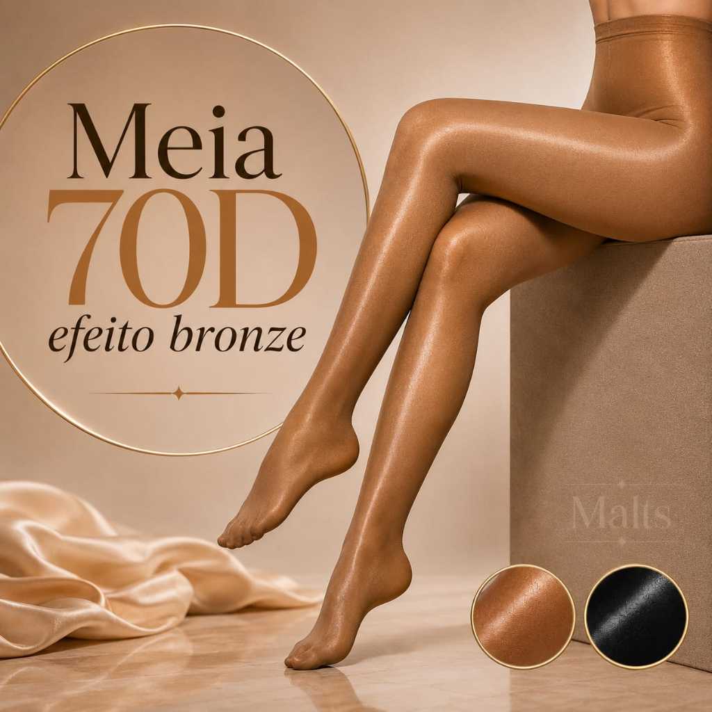Meia Calça 70D Efeito Bronze com Brilho Natural Efeito Bronze Disfarça Imperfeições