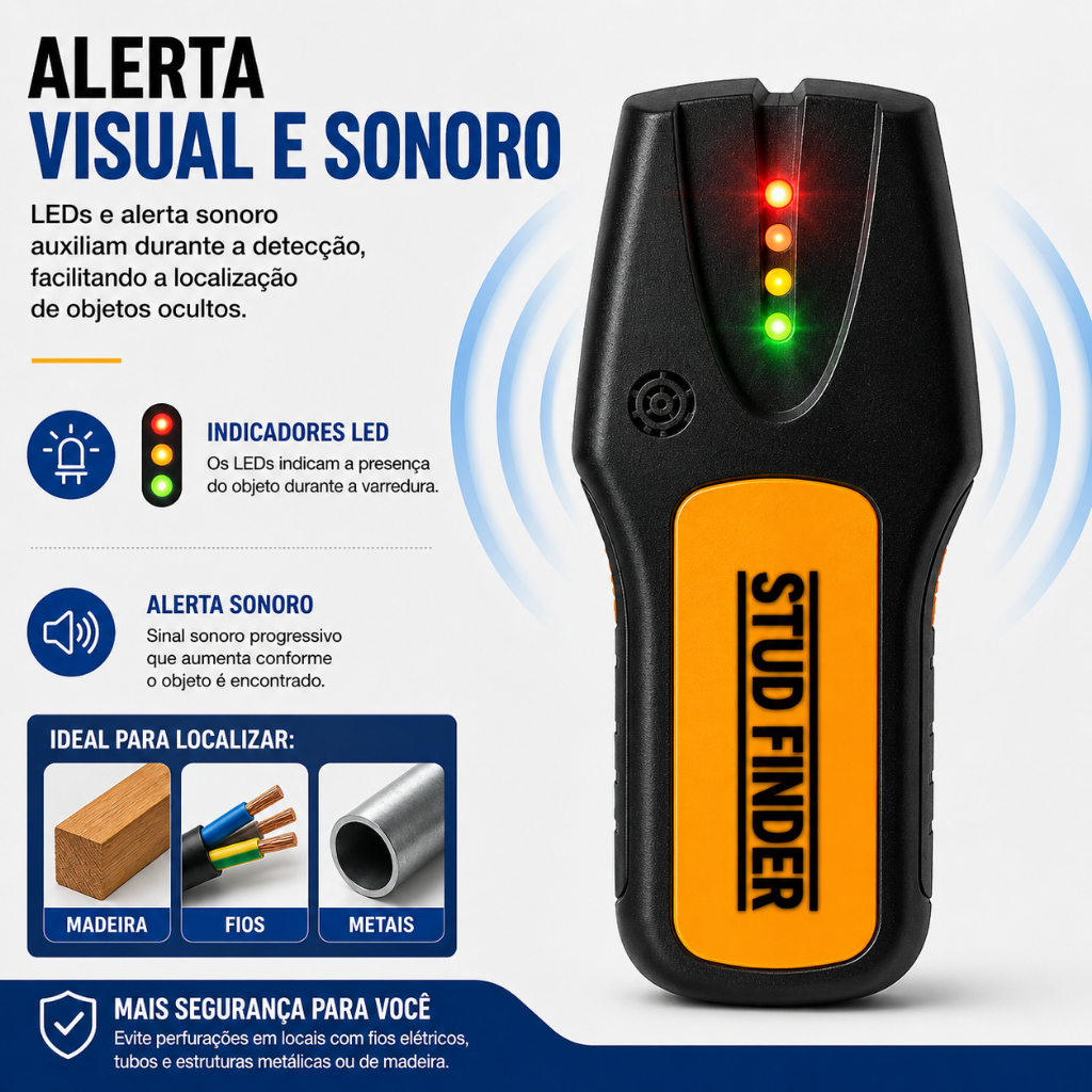 Scanner de Parede Detector de Metais Fios e Madeira até 19mm com Alerta Sonoro LED + Bateria 9V LUATEK — imagem 2 de 2