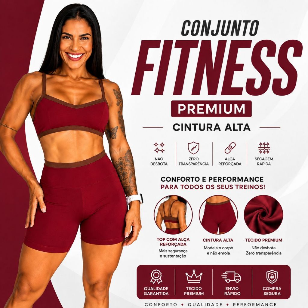 Conjunto Fitness Feminino Não Fica Transparente Short Cintura Alta Academia