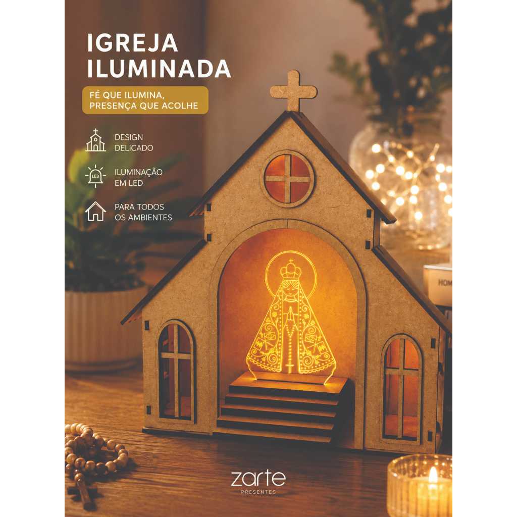 Capela Nossa Senhora em MDF 30cm | Oratório Religioso | Decoração Católica | Presente de Fé
