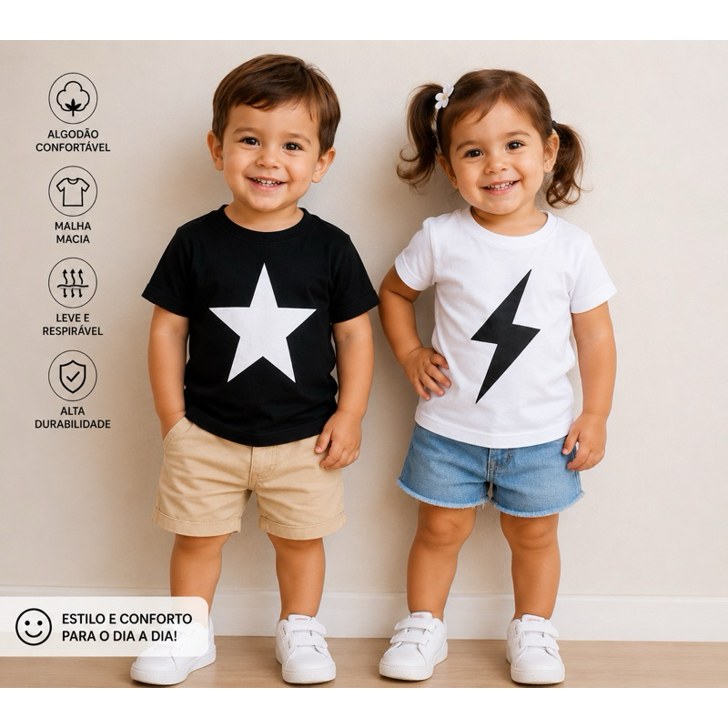 Camiseta Infantil Estilo e Conforto Algodão Confortável Malha Macia Leve e Respirável  para O Dia a Dia