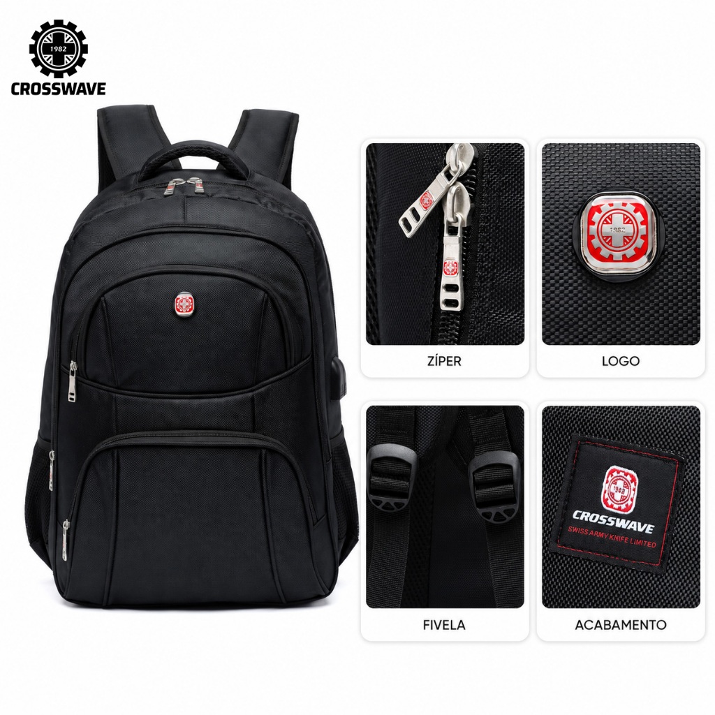 Crosswave Mochila Executiva para Notebook 17” 32L Grande Capacidade Reforçada