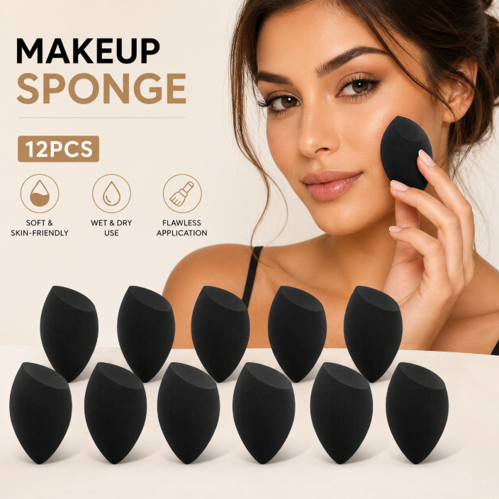 Kit 12 esponjas de maquiagem corte inclinado macia não absor