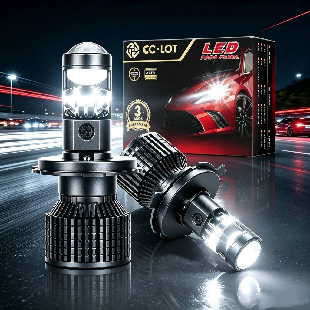 Kit Lâmpada Led H4 Mini Projetor Lente Carros Motos Alto Baixo Super Branca Ultra 200w 60000lm 6000k  Fácil Instalação