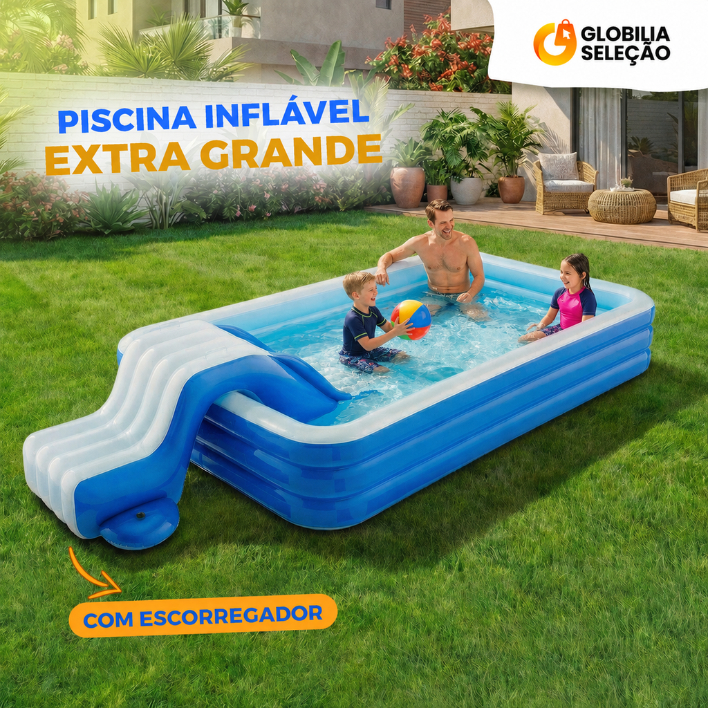 1200L Piscina Infantil Inflável Playground 290cm x172cm Parque Aquatico Grande com Escorregador