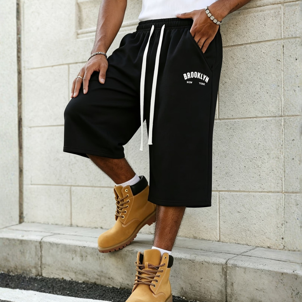 Bermuda Baggy Masculina Brooklyn Oversized Moletom  Streetwear Estampada Estilo Hip Hop