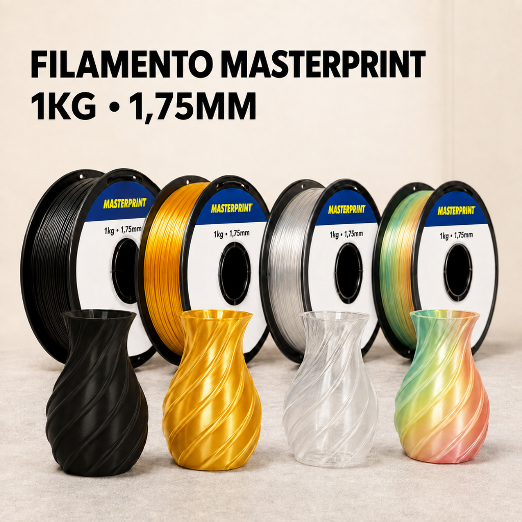 Filamento Masterprint 1kg 1.75mm PLA, PLA Silk e PETG para Impressora 3D