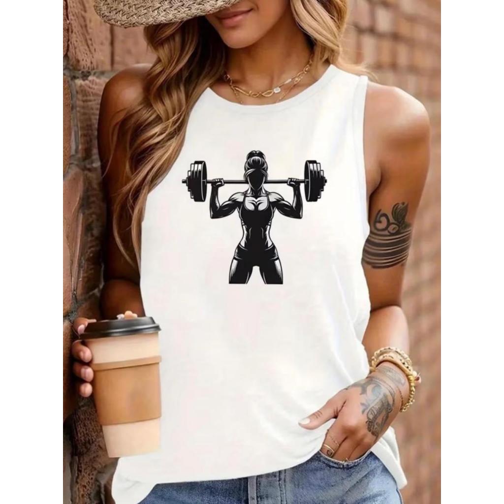 Regata Feminina Modelo: Moça Academia - Camiseta Camisa Confortável Premium Manga Cavada Moda Verão Estampada