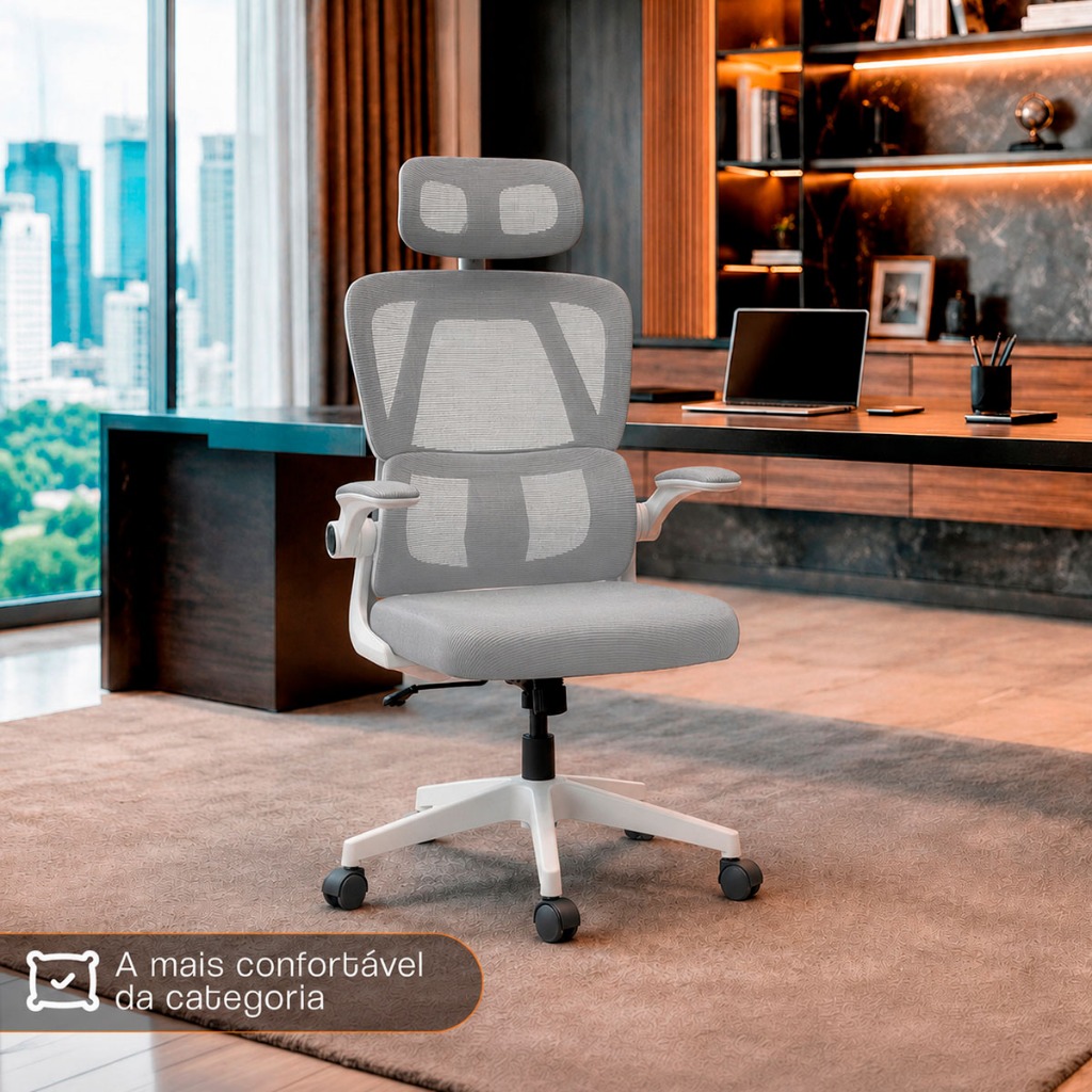 Cadeira Presidente Legacy Ergonômica Tela Mesh Apoio de Cabeça Ajustável Sistema Relax Suporta até 120kg Cinza · foto 2