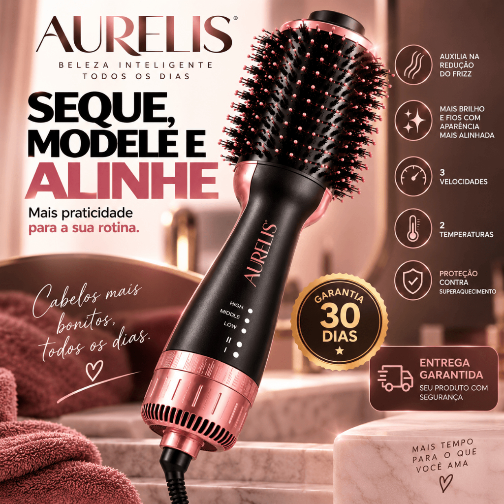 Escova Secadora Aurelis Multifuncional 3 em 1 110V Íons Negativos Cabelos