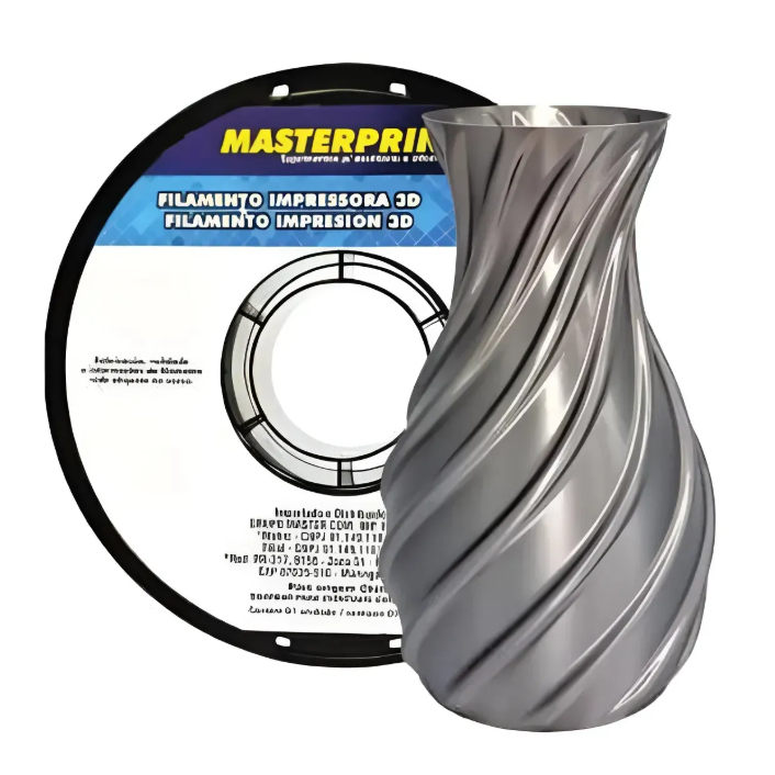 Filamento PLA Silk Prata 1,75mm Master Print 1KG Efeito Brilhante Impressora 3D