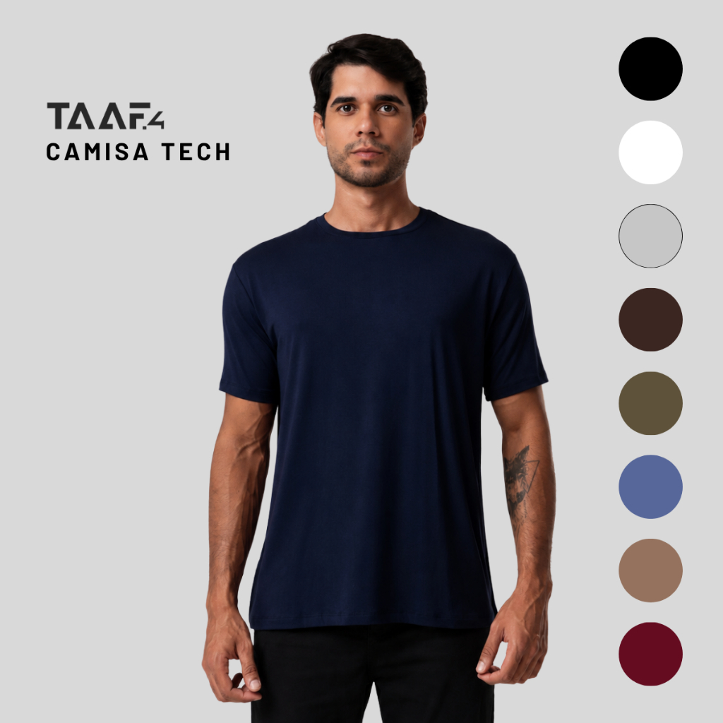 Camiseta Masculina Tech Anti Odor Gola Careca Camisa Não Amassa Controle Térmico Treino Casual Dia a Modal Academia