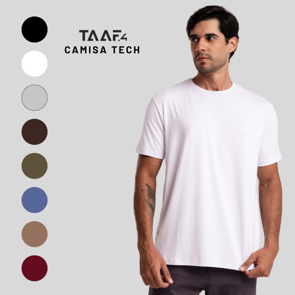 Camiseta Masculina Modal Tech Anti Odor Branca Lisa Camisa Não Amassa Controle Térmico Treino Casual Dia a Dia Academia