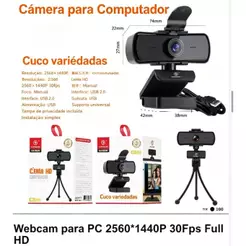Webcam para pc Resolução 2K 2560*1440p com Microfone Embutido e Tripé 30Fps Full HD kp-s032