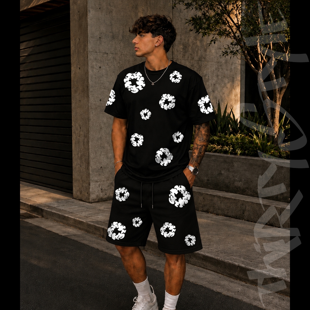 Conjunto Masculino Floral Minimalista Streetwear | Kit Camisa Vibe Gringo + Short Moletom Lançamento Verão