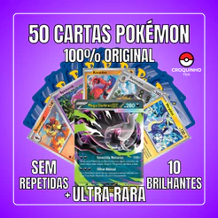 Cartas Pokémon Originais - Lote com 25 / 50 / 100 Cards +Ultra Rara - Sem repetidas e com brilhantes