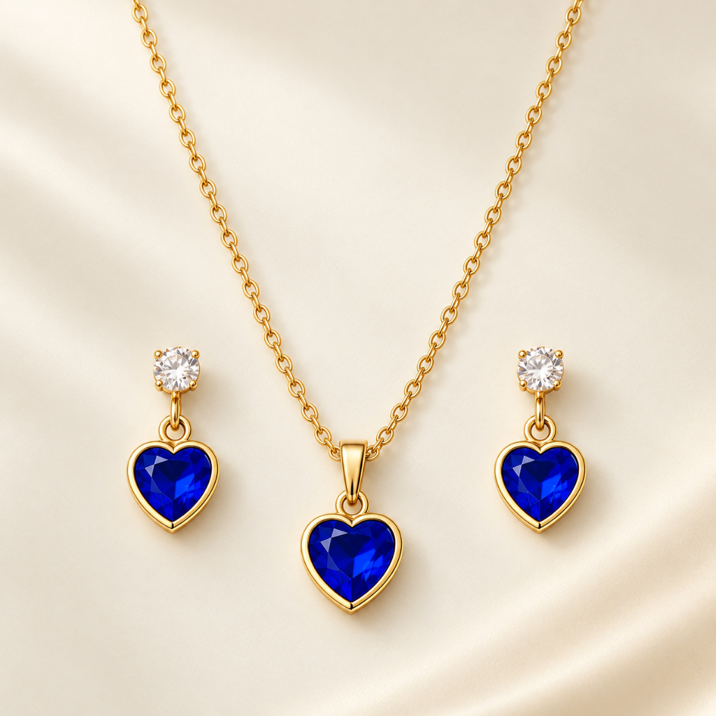 Conjunto Colar e Brincos Coração MINIMALISTA Várias Cores Feminino Semi Joia Luxo Banhado a Ouro