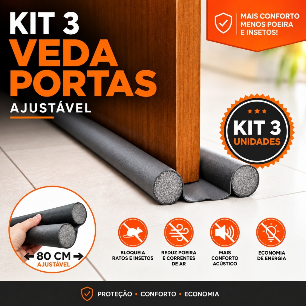 Veda Porta impermeavel Proteção Protetor de Porta Rolinho Duplo 80cm Comprimento. (1)