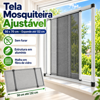 Tela Mosquiteira Regulável Ajustável Para Janelas com Perfil Alumínio Reforçado Qualidade para Janela 50x70 a 132 cm