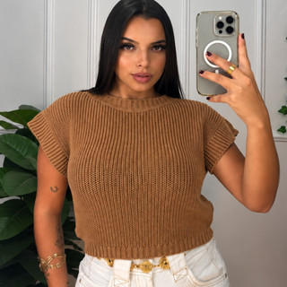 Blusa Feminina de Tricot Casual Gola Redonda Moda Verâo