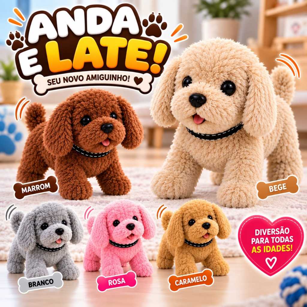 Brinquedo Cachorrinho Que Anda e Late Pelucia Infantil Com Som Divertido Toda Criança Vai Amar Cachorro Interativo