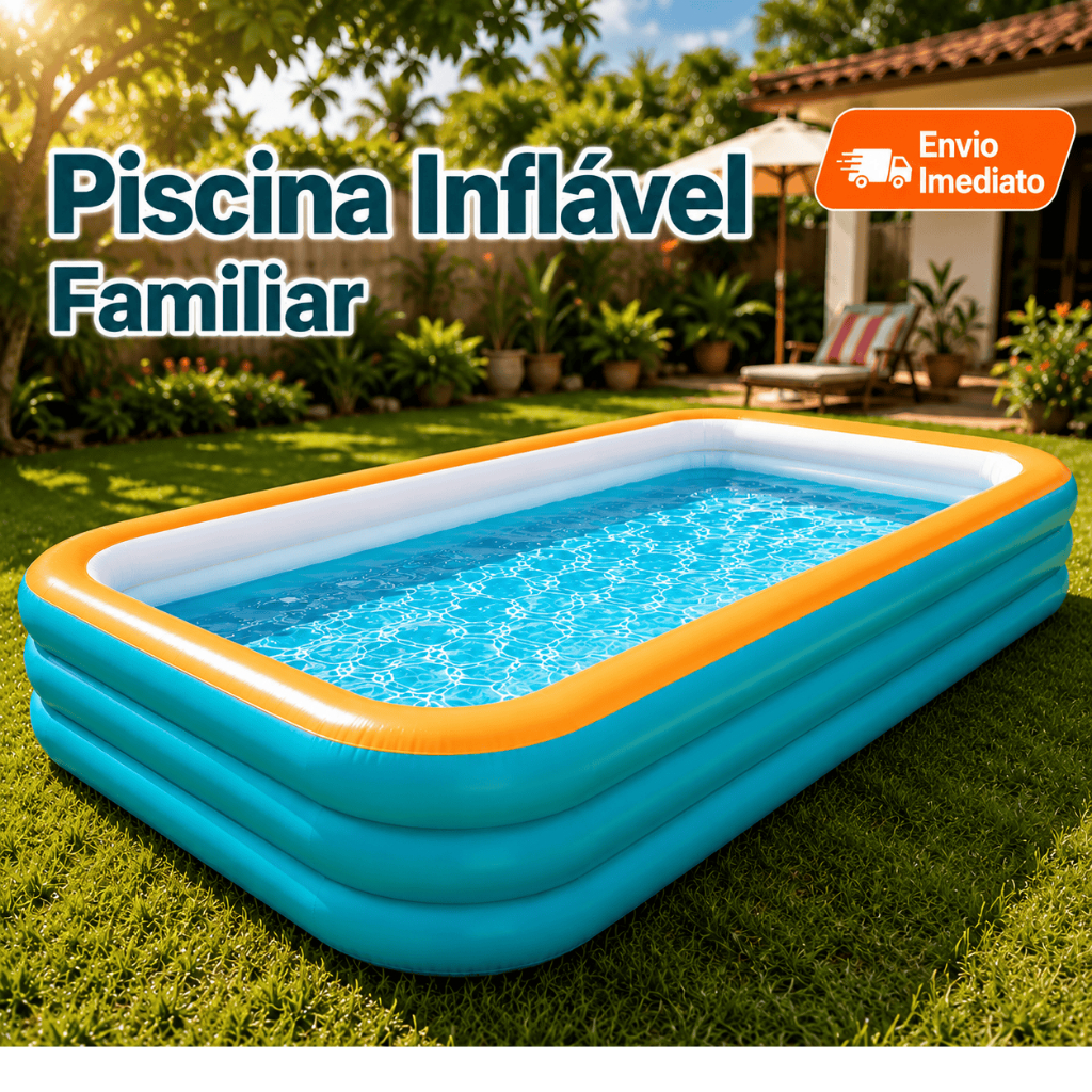 Piscina Inflável Retangular  PVC Seguro Familiar Jardim Verão, Ótimo para Área de Churrasco, Piscina