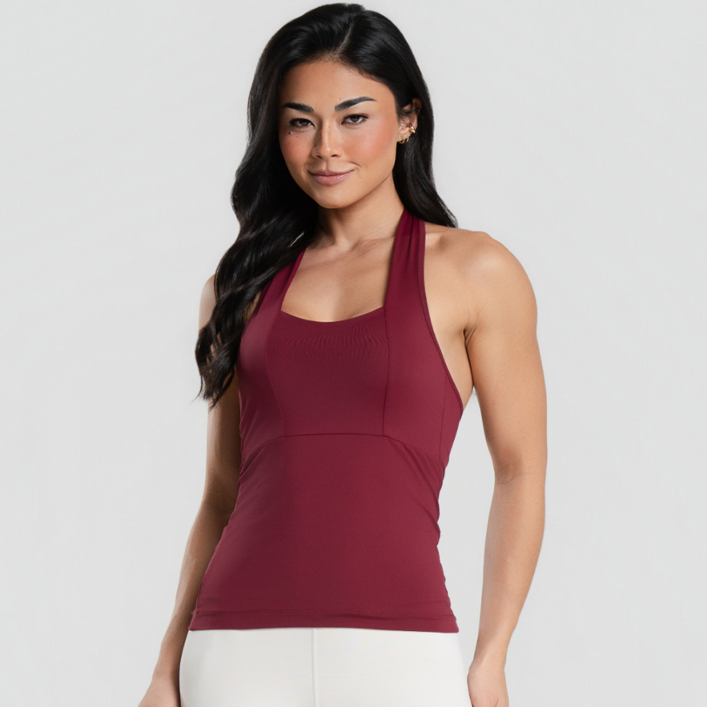 Blusa Frente Única Feminina Halter Costas Nua Regata Poliamida Proteção UV Academia