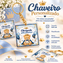 chaveiro ursinho príncipe 4x4 plastificado lembrança de aniversário